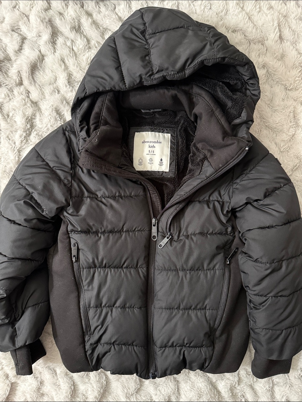 abercrombie kids Black Hooded Puffer Jacket